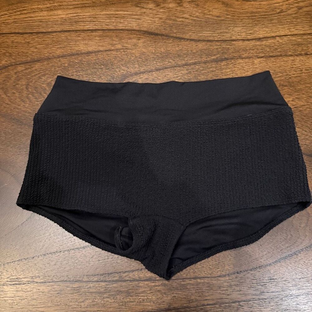 Victoriaโs Secret pink blackโboy, short bathing suit, bottoms, medium